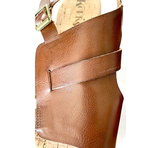 Korks Fallon Brown Faux Leather Wedge Heel Platform Slingback Sandals Size 8 - Picture 6 of 9